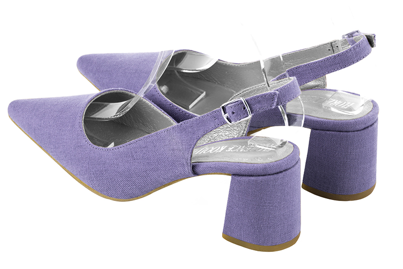 Lavender purple women's slingback shoes. Pointed toe. Medium flare heels. Rear view - Florence KOOIJMAN